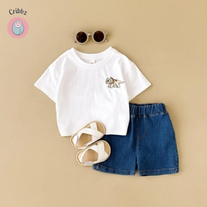 Dinosaur Embroidery Baby Denim Outfit Set