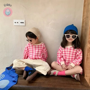 Pink Plaid Siblings Hoodie Dress Set