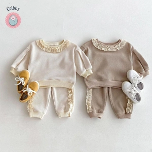 Girls Sweet Lace Hoodie & Trousers Set