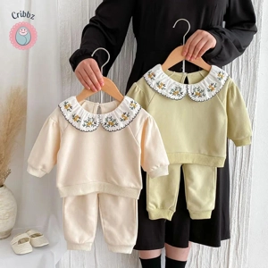 Girls Embroidered Doll Collar Hoodie Set