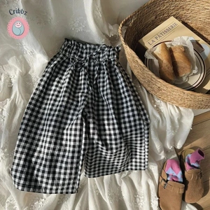 Summer Plaid Wide Leg Trousers for Girls