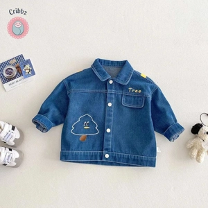 Kids Cartoon Color Block Denim Jacket
