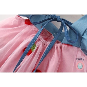 Embroidered Strawberry Bow Dress for Girls