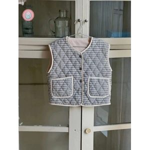 Childrens Plaid Fur Lined Vest Jacket