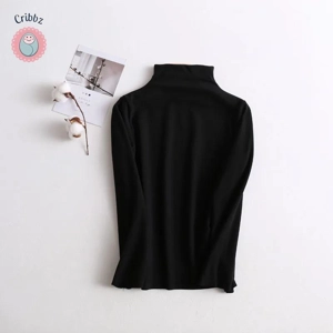 Childrens Solid Color Half-High Collar Blouse