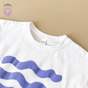 Cartoon Wave T-shirt and Beach Shorts Set