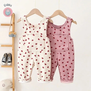 Heart Embroidery Corduroy Baby Overalls