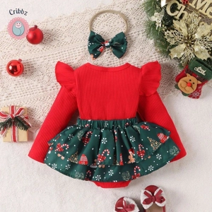 Infant Christmas Snowflake Dress with Headwear
