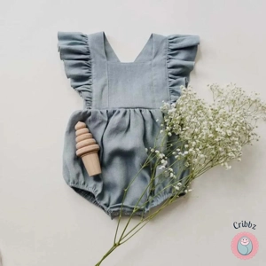 Summer Ruffled Cotton Linen Baby Romper