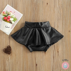 Ruffled Leather High-Waist Culotte Shorts for Baby Girls