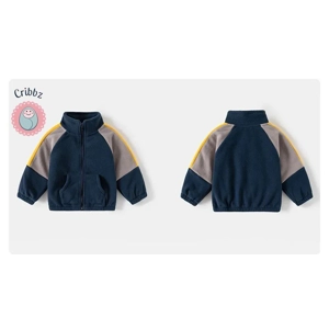 Kids Blue Polar Fleece Color Block Jacket