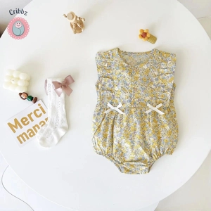 Cute Floral Sleeveless Baby Girls Bodysuit