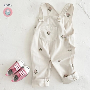 Floral Embroidery Baby Girls Suspenders Pants