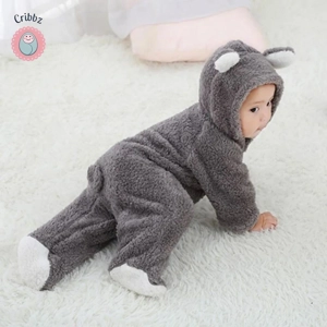 Winter Plush Baby Cartoon Hooded Romper