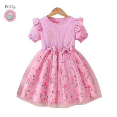 Trendy Floral Bow Dress for Girls title=