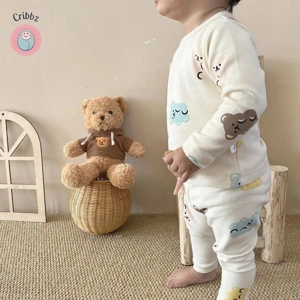 Colorful Bear Baby Pajama Set with Hat