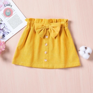 Toddler Girl Solid Button Skirt with Bow