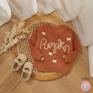 Knitted Pumpkin Pullover for Babies