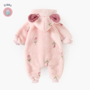 Floral Winter Hooded Baby Girls Romper