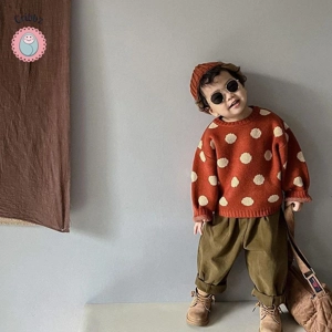 Vintage Polka Dot Knit Pullover for Kids