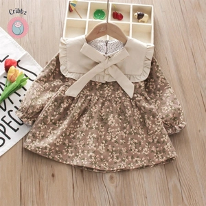 Autumn Floral Bow Lace Dress for Girls