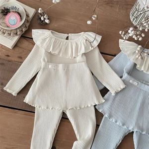 Baby Girls Casual Suit with Lotus Leaf Collar