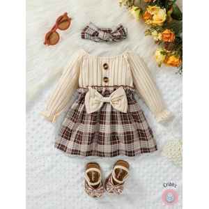 Cute Plaid Bow Baby Girls Autumn Dress