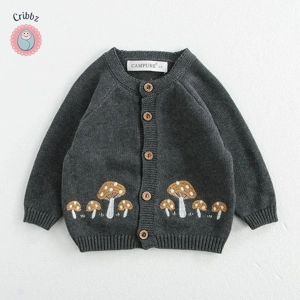 Mushroom Embroidery Baby Cardigan Sweater