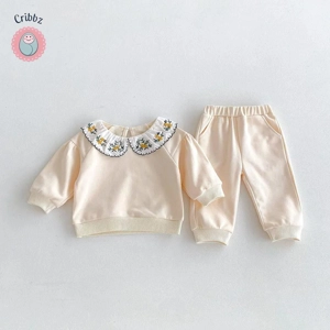 Girls Embroidered Doll Collar Hoodie Set