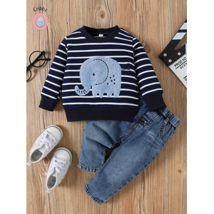 Cute Elephant Stripe Outfit for Toddlers