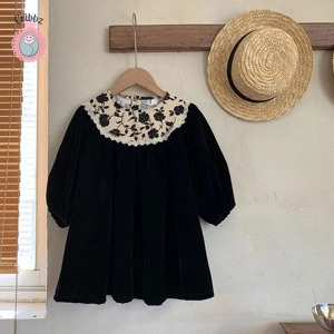 Vintage Floral Velvet Dress for Girls