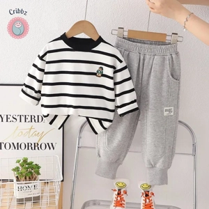 Striped Bear Long Sleeve Baby Tee
