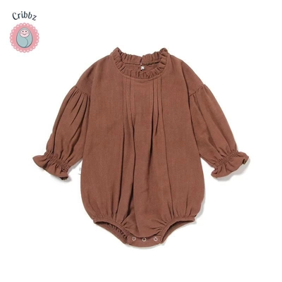 Linen Long Sleeve Baby Bodysuit Outfit title=