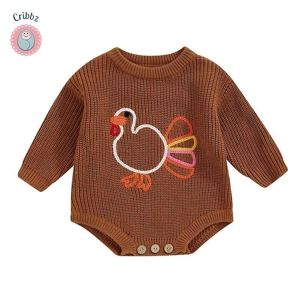 Thanksgiving Turkey Embroidery Baby Romper