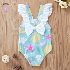 Newborn Baby Girls Shell Print Swimsuit