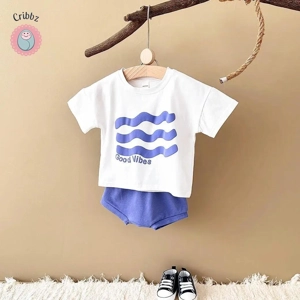 Cartoon Wave T-shirt and Beach Shorts Set