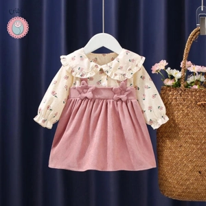 Autumn Newborn Girls Cartoon Flower Dress
