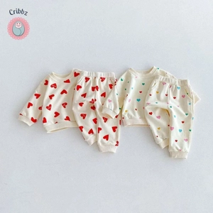 Cozy Kids Heart Print Hoodie Tracksuit Set