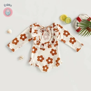 Kids Floral Long Sleeve Ruffle Swimsuit