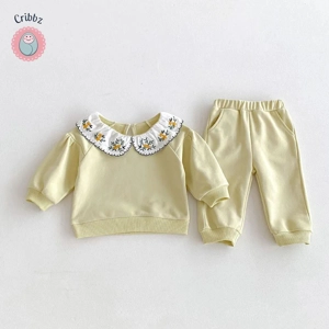 Girls Embroidered Doll Collar Hoodie Set