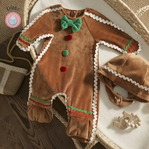 Gingerbread Christmas Baby Outfit with Hat