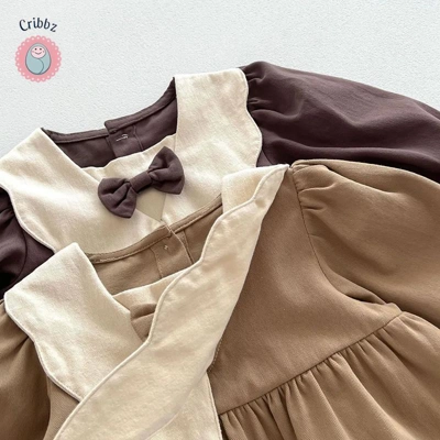 Retro Ruffle Bow Knot Dress for Girls title=