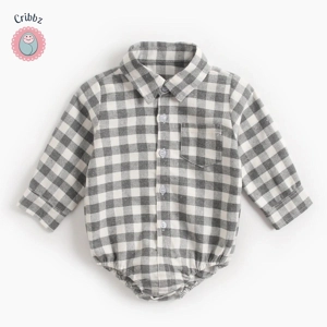 Plaid Cotton Long Sleeve Baby Bodysuit