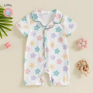 Infant Summer Tractor Flower Pajamas Romper