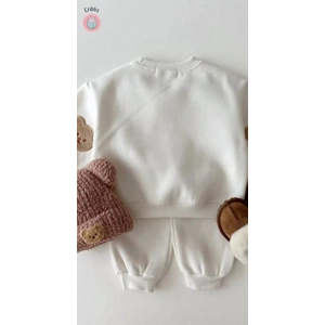 Kids Bear Embroidery Hoodie and Pants Set