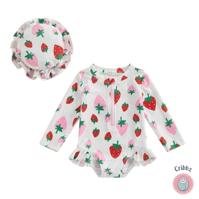 Toddler Girls Strawberry Print Swimsuit Set title=