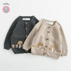 Mushroom Embroidery Baby Cardigan Sweater