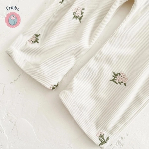 Floral Embroidery Baby Girls Suspenders Pants