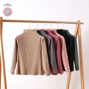 Childrens Solid Color Half-High Collar Blouse