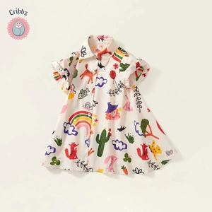 Summer Rainbow Graffiti T-shirt Dress for Kids